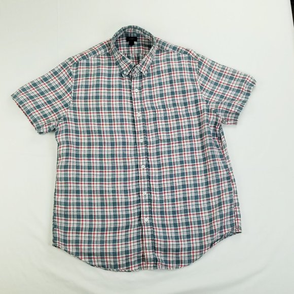 J Crew Large Baird Mcnutt Irish Linen Red White and Blue Button Down Check Shirt